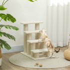 PawHut - Escalier pour animaux à 4 marches avec poteau à griffer recouvert de tapis - blanc crème-Favorise l'instinct naturel de chasse et de jeu de votre chat tout en protégeant vos meubles des dégâts 