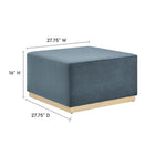 Modway - Tilden Grand velours de performance carré de 28 pouces Rembourré Ottoman - Cadet Blue Natural-Tissu résistant aux taches