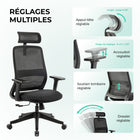 MotionGrey - Fauteuil de bureau ergonomique NovaCloud à dossier haut avec appui-tête 2D et accoudoirs réglables - Noir-7