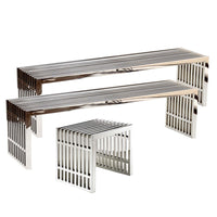 Modway - Gridiron Bancs Ensemble de 3 - Argent-Établi court : acier inoxydable