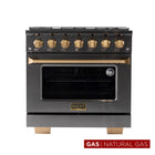 Kucht - 36 po Série KEG style professionnel au gaz - Gemstone-La cuisinière à six brûleurs comprend un brûleur double de 20 000 BTU avec fonction mijotage, un brûleur de 15 000 BTU, un brûleur de 12 000 BTU, deux brûleurs de 9 000 BTU et un brûleur de 6 000 BTU
