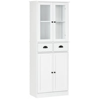 HOMCOM - Armoire de cuisine 61 po avec étagères et portes à fermeture douce - blanc-Le design traditionnel comprend des portes vitrées et des portes encastrées 