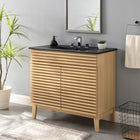 Modway - Render 36" Vanette de salle de bain - Noir de chêne-Coiffeuse à grains de noyer