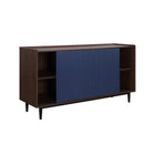 Manhattan Comfort - Buffet Duane 150 cm style mid-century moderne - marron foncé et bleu marine-Design nervuré avec finition stratifiée effet bois