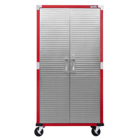 Seville Classics - Armoire de rangement roulante UltraHD - 36 po L x 18 po l x 72 po H - Rouge-2 portes verrouillables en acier inoxydable avec loquet magnétique (2 clés incluses)
