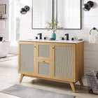 Modway - Soma 48" Meuble de salle de bain à double lavabo - Oak White-Poignées de porte en métal