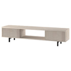 Hudson&Canal - Meuble TV Lucien pour téléviseurs jusqu'à 78" - Blanc Aulne-Le dessus a une capacité de poids de 75 lb, les armoires peuvent supporter 50 lb chacune