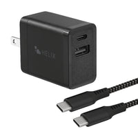 Helix - Chargeur mural USB-C + USB-A avec câble - 20 W, Noir-20 W Chargement