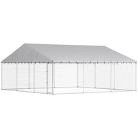 PawHut - chenil pour chien d’extérieur 19,7 pi L x 19,7 pi l x 8,9 pi H avec toit, loquet sécurisé-Les tubes métalliques résistants rendent l'installation du cadre rapide et facile 