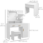 HOMCOM - Coiffeuse avec miroir et lumières - 40,9 po L x 15,7 po l x 55,1 po H - blanc-Chaise de maquillage rembourrée d’éponge pour plus de confort 