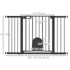 PawHut - Barrière pour animaux extra large 30"-52" avec petite porte - 30"H - Noir-Cadre métallique solide avec surface traitée sans plomb, sûr