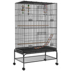 PawHut - Cage à oiseaux 63 po H avec support roulant, jouets, plateau amovible, étagère de rangement - noir-Espace de vie spacieux et espacement des barreaux de 0,5 po (1,2 cm), pour les pinsons, inséparables, canaris, perruches ondulées, perruches et plus encore 