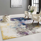 Modway - Entourage Adeline Contemporain Moderne Abstrait Tapis de comédie 8 pi l x 10 pi L - Bleu Gris Jaune Ivoire Rose-Tissage serré à poil bas