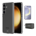 AXS - Ensemble de départ avec étui ULTRA CLEAR transparent testé contre les chutes, protecteur d’écran et chargeur 30W pour Samsung Galaxy S24-Étui résistant aux chutes avec des poches d’air absorbant les chocs