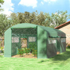 Outsunny - serre tunnel 13 pi x 10 pi x 6,5 pi avec grandes fenêtres et porte à glissière, vert-La grille de renforcement dans la bâche de la serre empêche les déchirures et prolonge l'utilisation  
