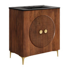 Modway - Vernon 30" Bois cannelé Armoire de coiffeuse avec évier - Noir noyer-Matchs non inclus