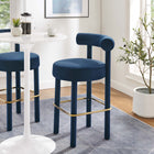Modway - Toulouse Performance Velvet Tabouret de bar - Midnight Blue Gold-Rembourrage résistant aux taches
