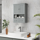 kleankin - Armoire murale de salle de bain avec étagère et tiroirs - gris-Armoire avec double porte, étagère ouverte et 2 tiroirs pour ranger vos produits de beauté et articles d’hygiène quotidienne