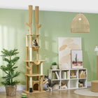 PawHut - arbre à chat du sol au plafond 89 po-100 po avec poteaux à griffer - marron-Comprend deux hamacs pour chats et une grotte pour chat pour plus de confort 