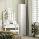 HOMCOM - Armoire de salle de bain mince et haute avec étagères - blanc-Les fermetures magnétiques maintiennent les portes bien fermées 