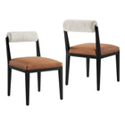 Modway - Kai Boucle et cuir végan Chaise à manger Ensemble de 2 - Noir Tan Perle-Cadre et pieds en bois de frêne