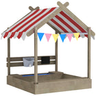 Outsunny - bac à sable extérieur pour enfants avec couvercle, doublure, tableau noir, jouets, siège, drapeaux - gris-Fabriqué en bois de sapin avec une surface lisse 