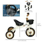 Qaba - Tricycle pour enfants 2-5 ans, vélo pour tout-petits avec siège réglable - blanc-Comprend une sonnette amusante et fonctionnelle ainsi qu'un panier 
