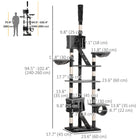 PawHut - Arbre à chat géant 94 po-102 po, tour haute plafond, gris-Échelles et jouets suspendus pour plus de plaisir 