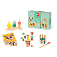 Janod - Coffret à jouets - 4 jouets - 36 mois-Ce coffret a été développé en collaboration avec un psychomotricien pour favoriser progressivement le développement psychomoteur de votre enfant et ses futures acquisitions de compétences