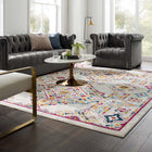Modway - Entourage Réseau floral vieilli de Khalida Tapis de comédie 8 pi l x 10 pi L - Ivoire Bleu Orange Jaune Rouge-Tissage serré à poil bas