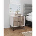 Manhattan Comfort - Table de nuit moderne DUMBO 20,07" à 2 tiroirs - Blanc et gris rustique-Comprend 2 tiroirs à extension totale conçus avec des lignes verticales texturées