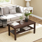 HOMCOM - Table basse 2 niveaux avec étagère de rangement pour salon - noyer-Large plateau pour les repas ou comme repose-pieds confortable pendant que vous regardez la télévision