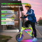 Gyrocopters - Trottinette électrique pour enfants Radi8 - Vitesse 25 km/h - Autonomie 20 km - Éclairage LED - Vert-Le Radi8 offre une autonomie impressionnante allant jusqu'à 25 km avec une seule charge, permettant de profiter de longues heures de plaisir en plein air avant de devoir le rebrancher