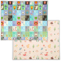 Qaba - Tapis de jeu d’activité bébé pliable et imperméable - 180 cm L x 150 cm l - thème alphabet et animaux-Un côté présente des lettres et des chiffres, tandis que l'autre côté affiche de jolis animaux 