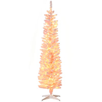 HOMCOM - Sapin de Noël artificiel floqué de neige de 6 pi avec lumière - rose-6pi de haut, luxuriant avec des feuilles roses qui offrent un aspect sain et naturel et une douce atmosphère 