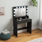 HOMCOM - Coiffeuse avec miroir éclairé et station de charge - 31,5 po L x 15,7 po l x 53,1 po H - noir-Les panneaux de particules revêtus de mélamine résistent à l’usure 