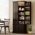 HOMCOM - Armoire de cuisine 72 po avec lumière LED et étagères de porte - brun-Dix étagères de porte, une armoire à cinq niveaux et deux tiroirs pour une cuisine organisée 