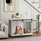 PawHut - meuble caisse pour chien 39 po avec porte de grange coulissante - blanc-La structure en maille fine empêche de mâcher 