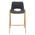 Zuo - Desi Tabouret de comptoir - Noir/Or - Ensemble de 2-Tissu en faux cuir doux et durable