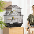 PawHut - Cage pour oiseaux d'intérieur 25 po H avec perchoir, balançoire, récipient à nourriture, plateau coulissant, poignée - noir-Convient aux petits oiseaux comme les pinsons, canaris, perruches, etc. 