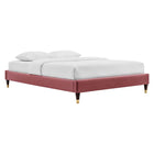 Modway - Harlow Performance Velvet Cadre de lit à plateforme jumelée, Rose poussiéreuse-Poutre centrale renforcée et jambes de soutien