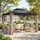 Outsunny - Pavillon à toit rigide double 10 pi l x 12 pi L avec moustiquaires et rideaux - kaki-Le toit rigide en polycarbonate translucide laisse passer un peu de lumière tout en offrant de l’ombre