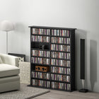 HOMCOM - Étagère CD à 8 niveaux avec 16 compartiments - noir-Conception d’armoire multimédia mince pour maximiser l’espace au sol 