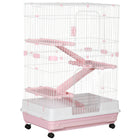 PawHut - Cage à 4 niveaux pour lapin, cochon d’Inde, furet, 45 po H, plateau coulissant - rose-Idéal pour les petits animaux de grande taille tels que les lapins, visons domestiques, chinchillas, etc. 