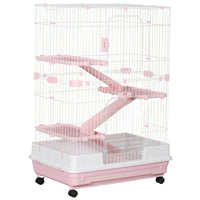 PawHut - Cage à 4 niveaux pour lapin, cochon d’Inde, furet, 45 po H, plateau coulissant - rose-Idéal pour les petits animaux de grande taille tels que les lapins, visons domestiques, chinchillas, etc. 