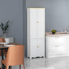 HOMCOM - Armoire de cuisine autoportante avec 4 étagères et 4 portes - blanc-Couleur : blanc et dessus brun 