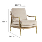 Modway - Langford Performance Velvet Fauteuil d’accent - Noyer d’amande-Rembourrage résistant aux taches