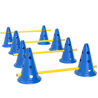 PawHut - Ensemble portable de cônes d’obstacles d’agilité pour chien, avec 8 cônes et 8 barres, sac de transport - bleu-Ensemble de quatre pièces comprenant huit cônes, huit barres et un sac de rangement 