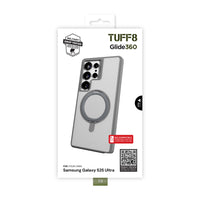 TUFF8 - Samsung Galaxy S25 Ultra - Étui robuste Glide360 compatible Qi2 - gris-Support rotatif à 360° : Support intégré qui pivote sous plusieurs angles pour une utilisation mains libres du téléphone.