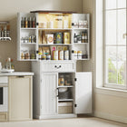 HOMCOM - Armoire de cuisine style ferme avec éclairage - blanc-Le bouton tactile permet de régler les paramètres du capteur, la luminosité et la température de couleur 